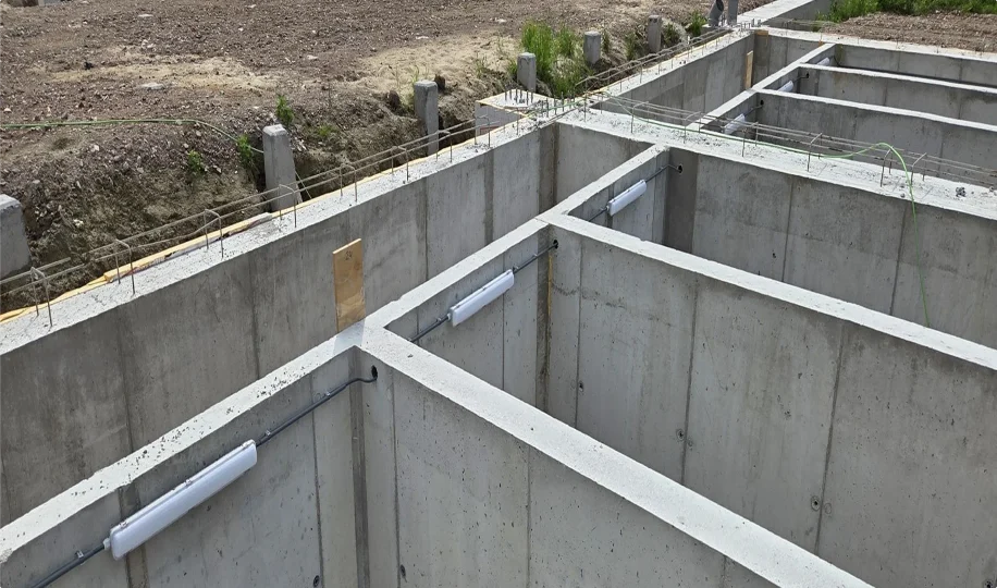 Betonnen fundering met ingebouwde verlichting